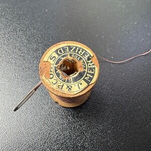 Vintage J&P Coats Wooden Thread Spool Mercerized Pink Cotton with Needle 100 Yds